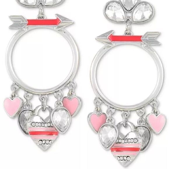 Guess Silver-Tone Red & Pink Heart Charm Earrings - Picture 1 of 2